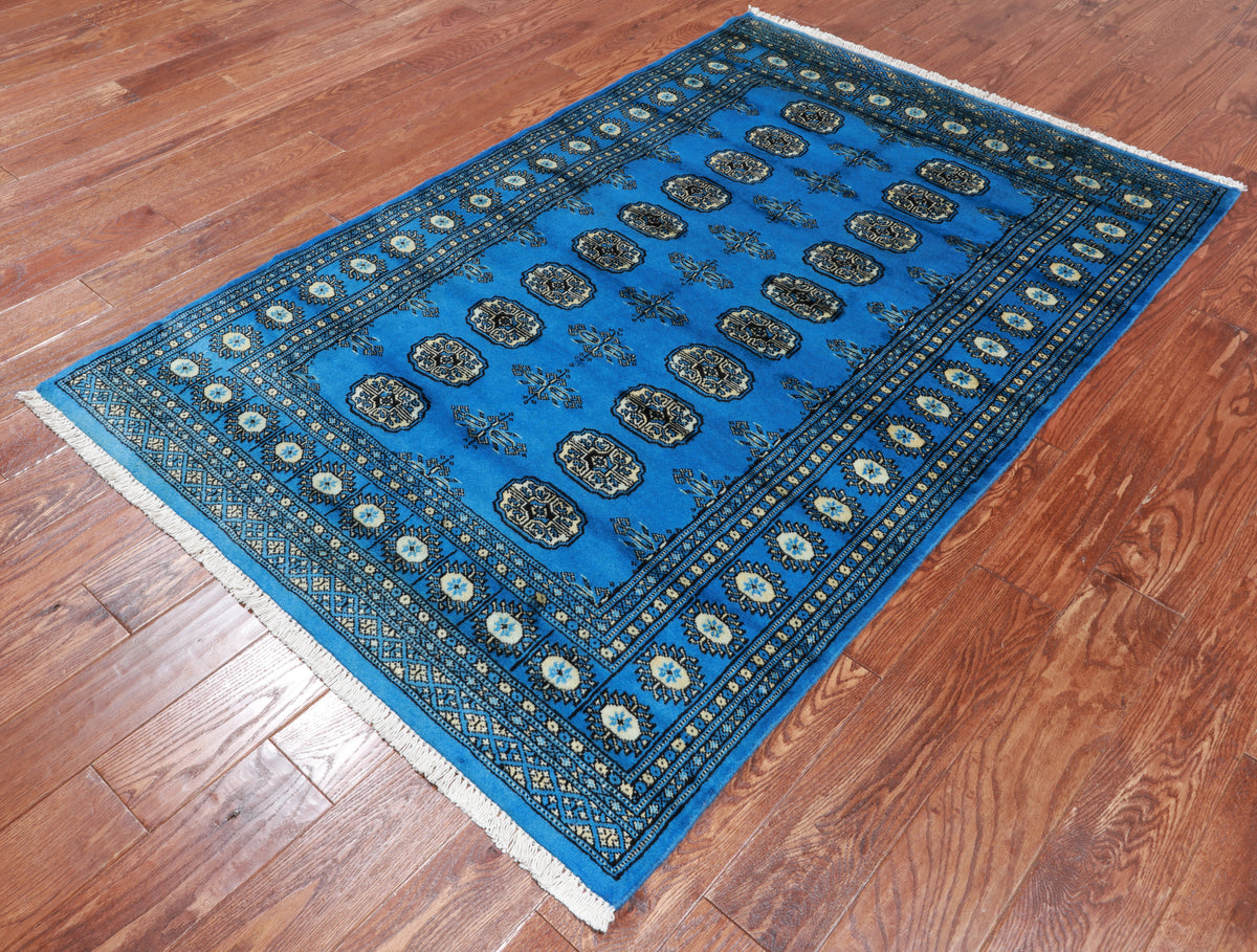 Blue Bokhara Hand Knotted Wool Rug - 4' 1" X 6' 2"