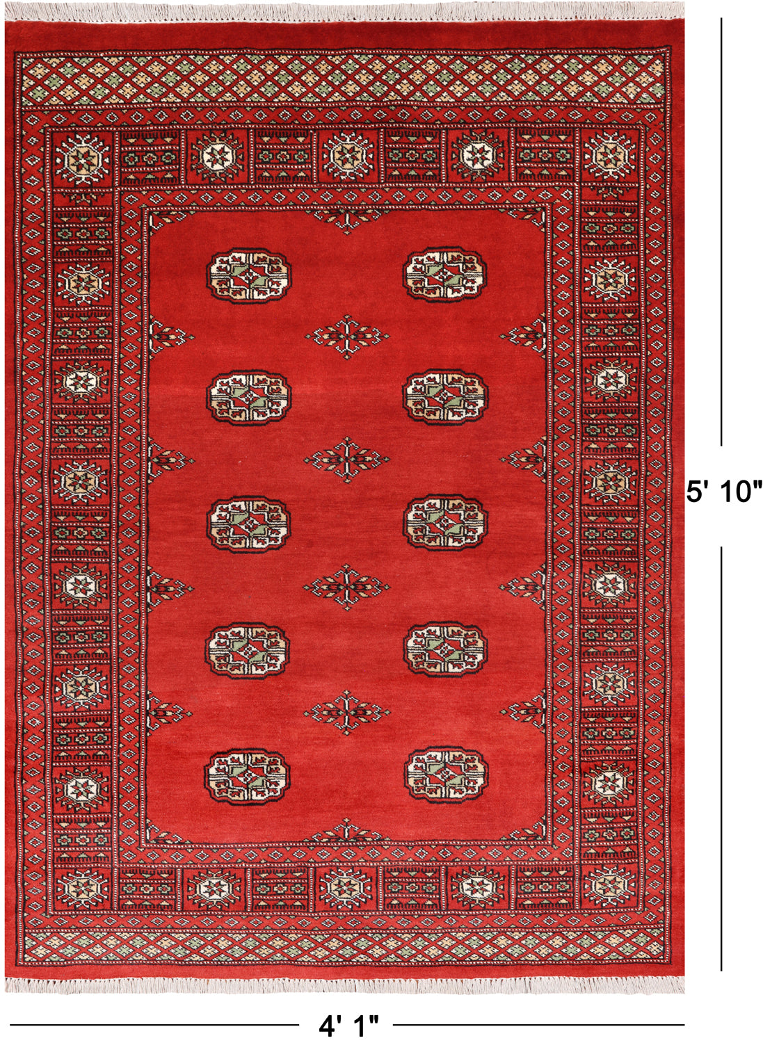 Red Bokhara Hand Knotted Wool Rug - 4' 1" X 5' 10"