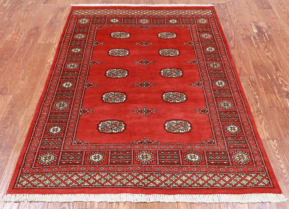 Red Bokhara Hand Knotted Wool Rug - 4' 1" X 5' 10"