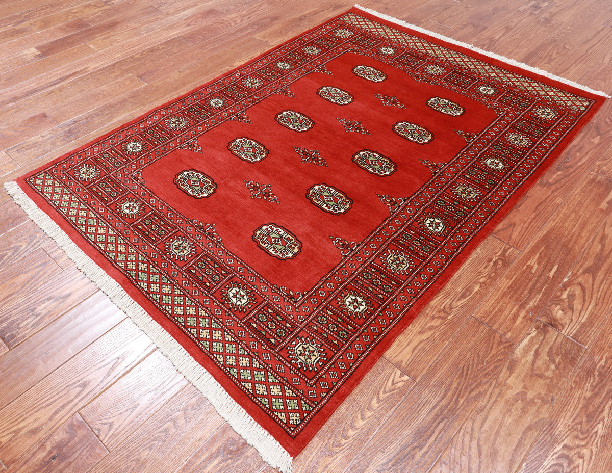 Red Bokhara Hand Knotted Wool Rug - 4' 1" X 5' 10"