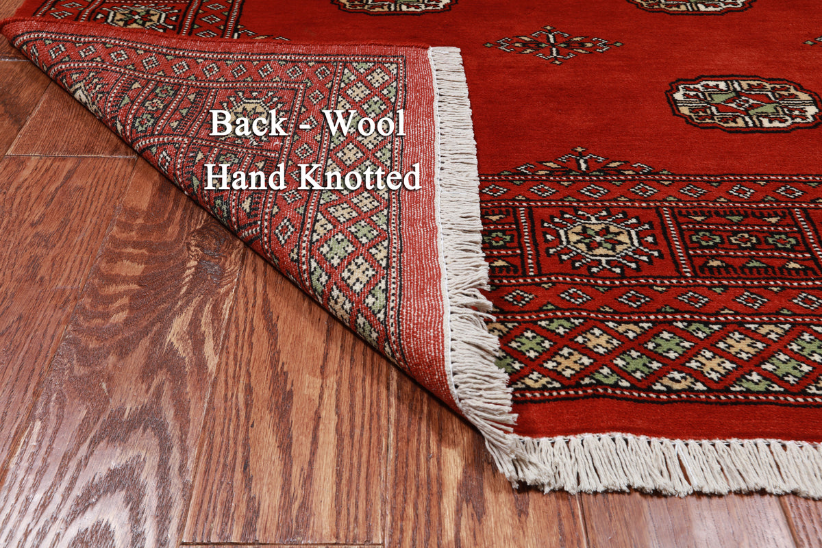 Red Bokhara Hand Knotted Wool Rug - 4' 1" X 5' 10"