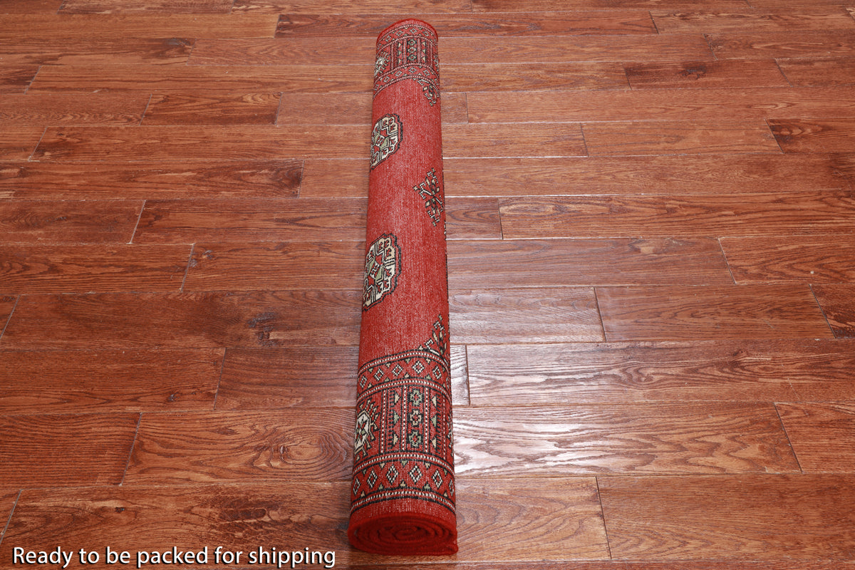 Red Bokhara Hand Knotted Wool Rug - 4' 1" X 5' 10"