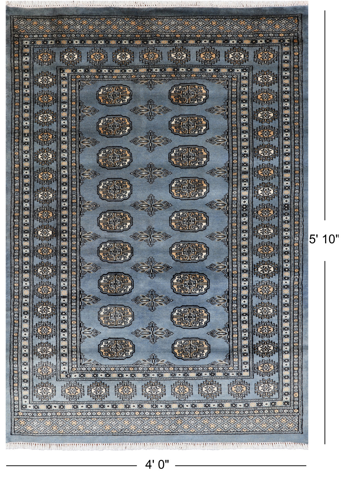 Blue Bokhara Hand-Knotted Wool Rug - 4' 0" X 5' 10"