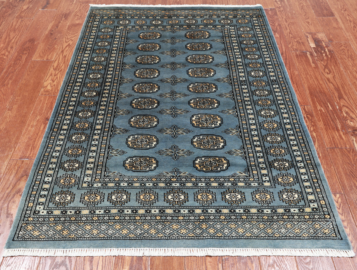 Blue Bokhara Hand-Knotted Wool Rug - 4' 0" X 5' 10"