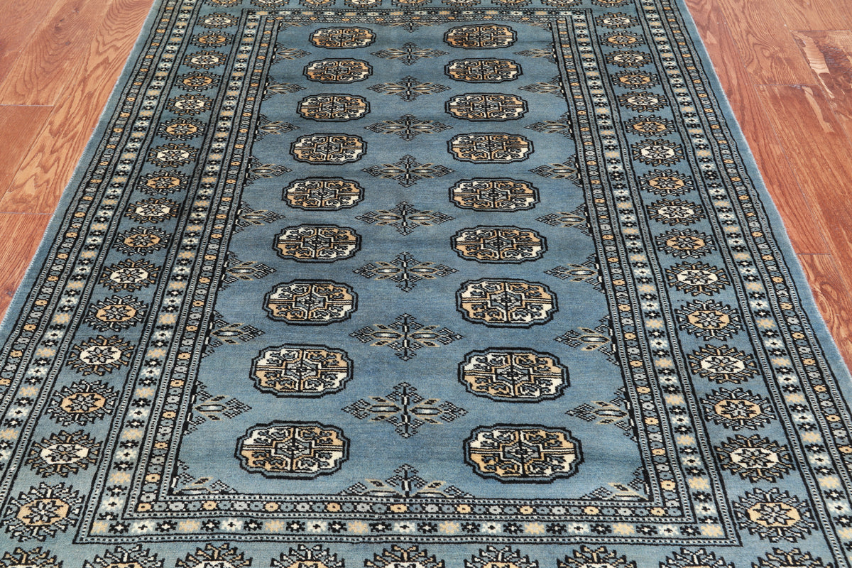 Blue Bokhara Hand-Knotted Wool Rug - 4' 0" X 5' 10"