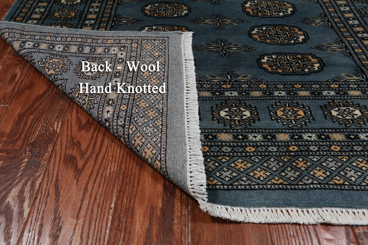Blue Bokhara Hand-Knotted Wool Rug - 4' 0" X 5' 10"