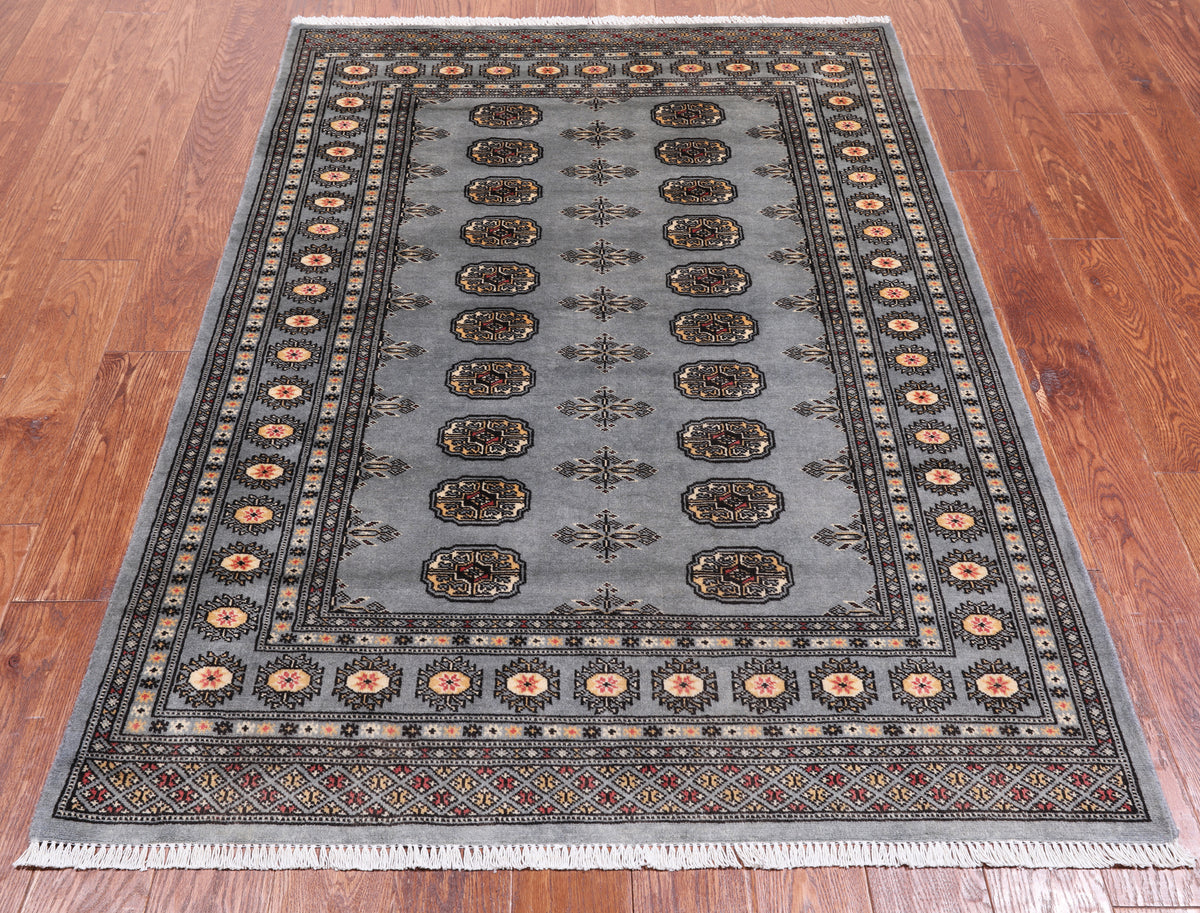 Grey Bokhara Hand-Knotted Wool Rug - 4' 1" X 6' 0"