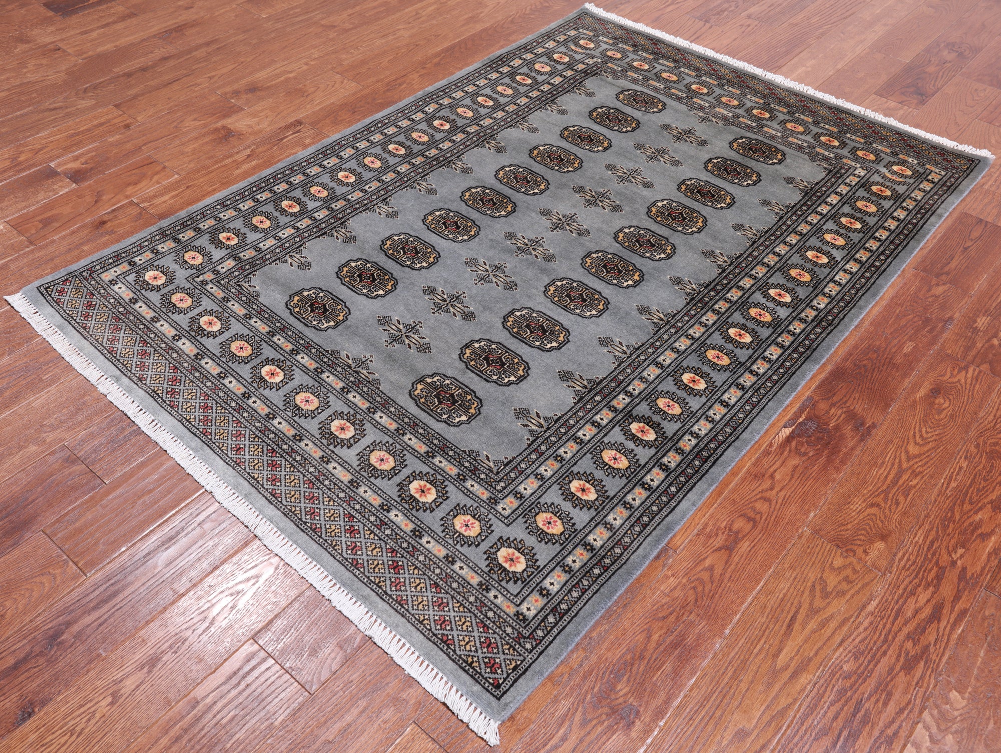 Grey Bokhara Hand-Knotted Wool Rug - 4' 1" X 6' 0"