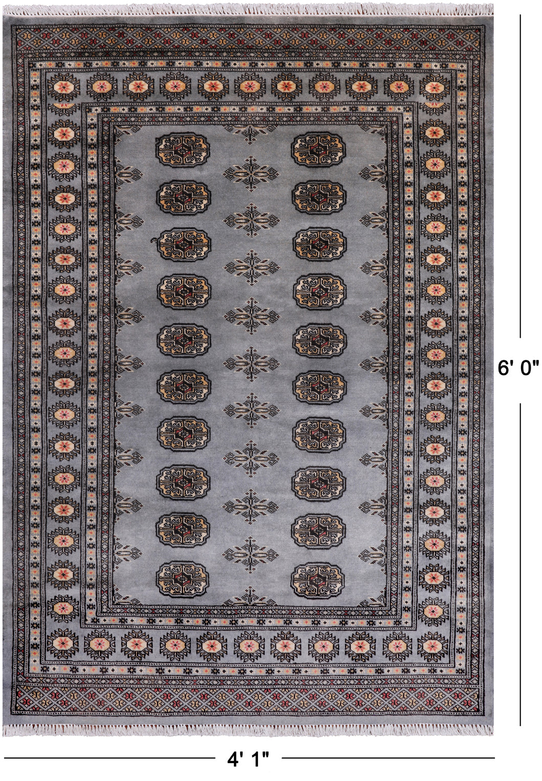 Grey Bokhara Hand-Knotted Wool Rug - 4' 1" X 6' 0"