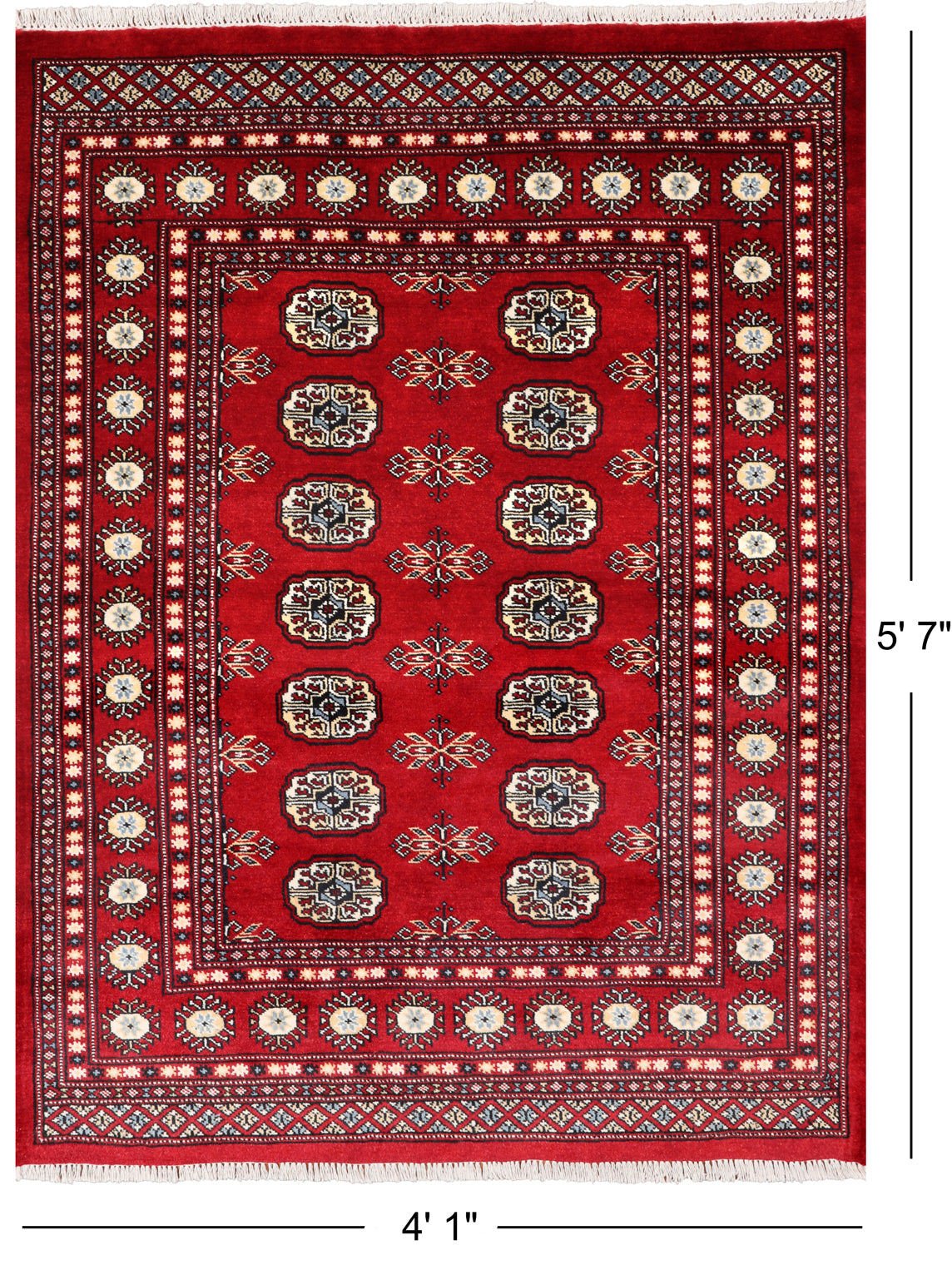 Red Bokhara Handmade Wool Rug - 4' 1" X 5' 7"