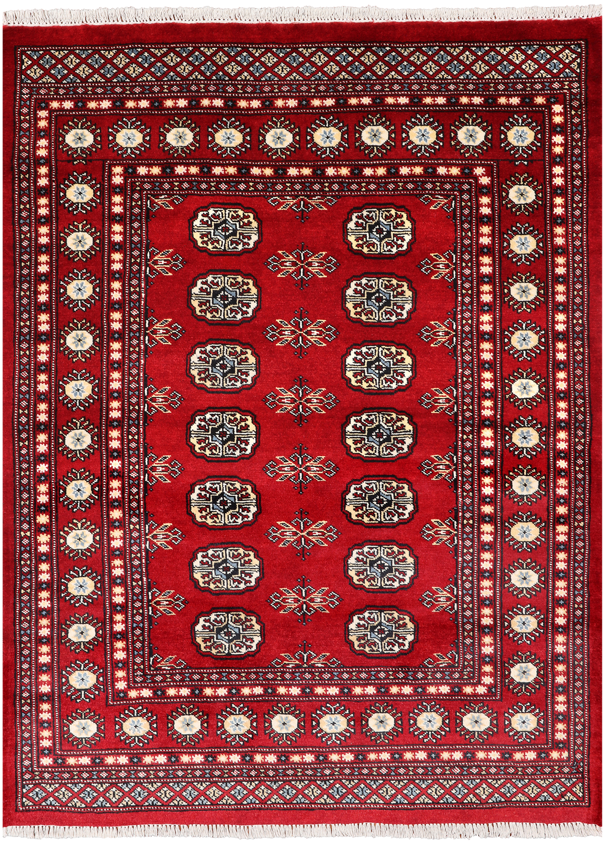 Red Bokhara Handmade Wool Rug - 4' 1" X 5' 7"