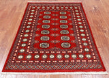 Red Bokhara Handmade Wool Rug - 4' 1" X 5' 7"