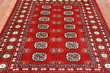 Red Bokhara Handmade Wool Rug - 4' 1" X 5' 7"