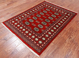 Red Bokhara Handmade Wool Rug - 4' 1" X 5' 7"
