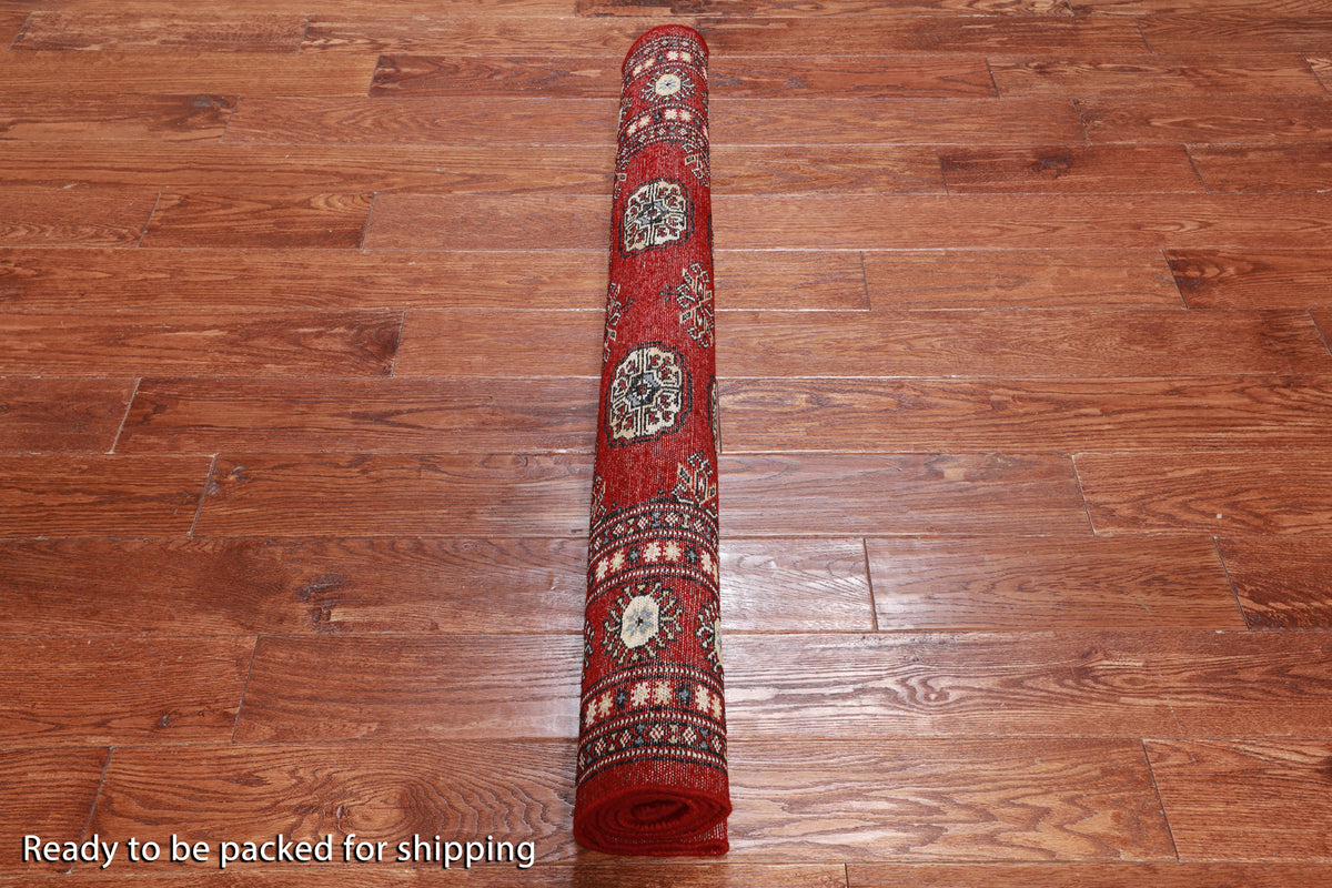 Red Bokhara Handmade Wool Rug - 4' 1" X 5' 7"