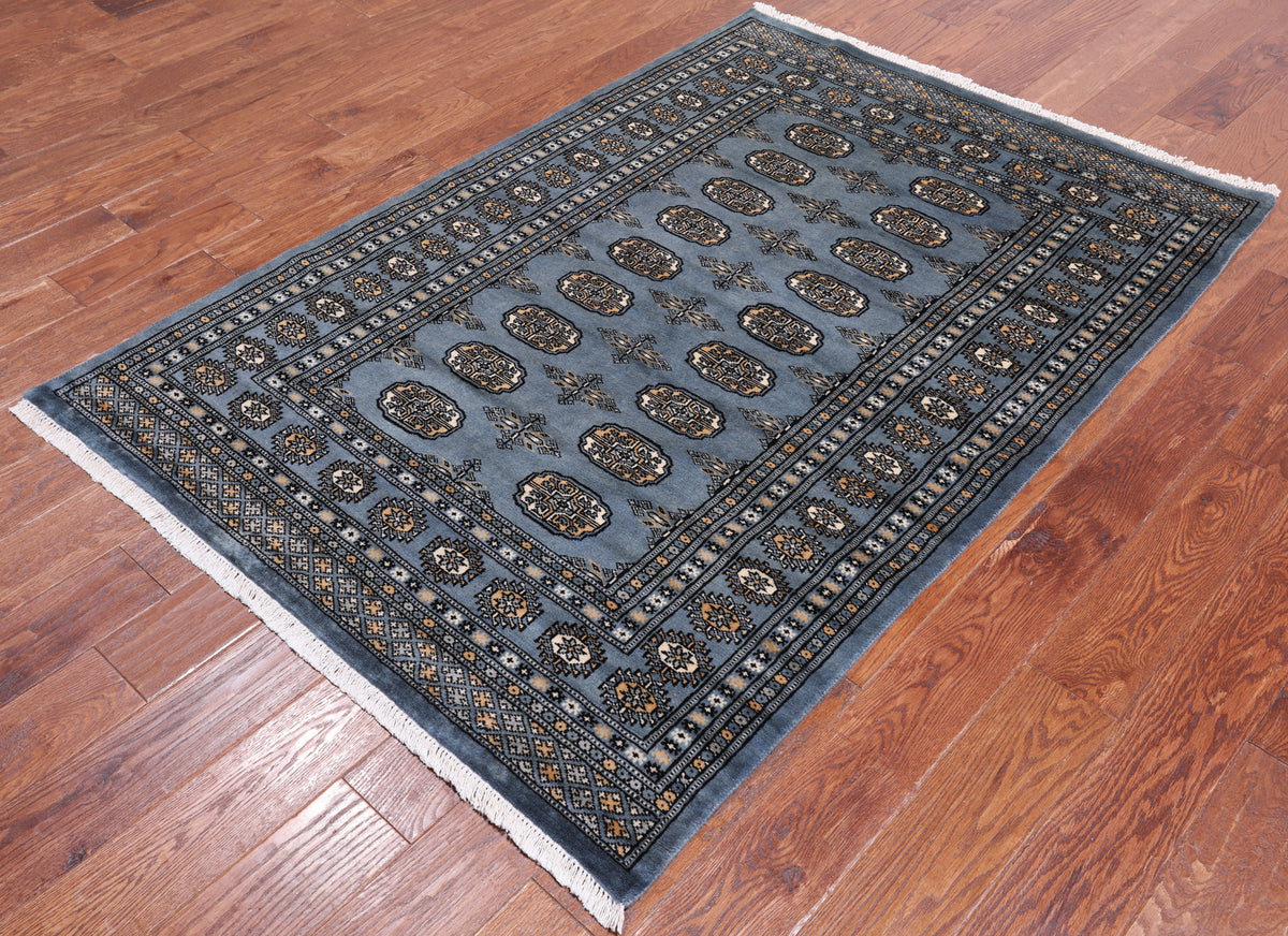 Blue Bokhara Hand-Knotted Wool Rug - 4' 0" X 5' 11"