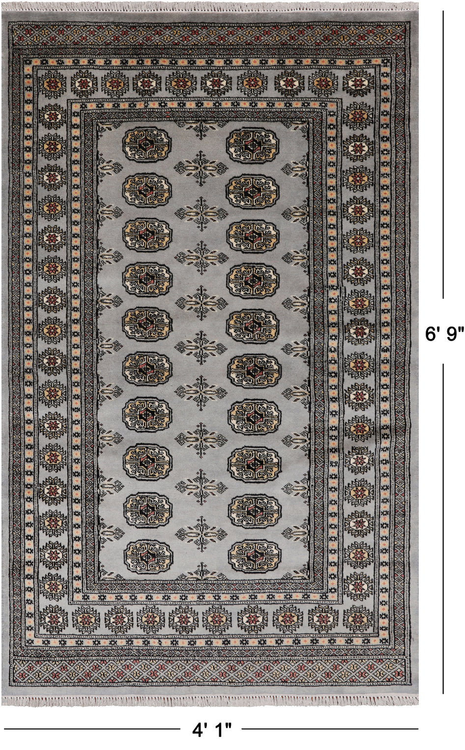 Grey Bokhara Handmade Wool Rug - 4' 1" X 6' 9"