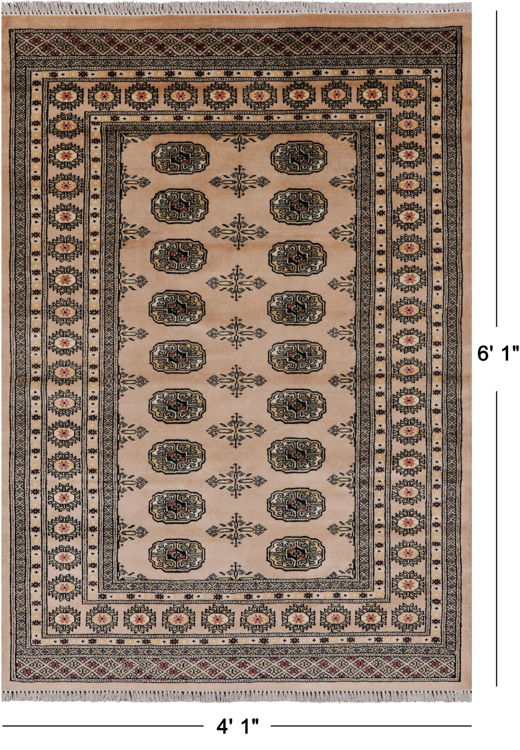 Beige Bokhara Hand Knotted Wool Rug - 4' 1" X 6' 1"
