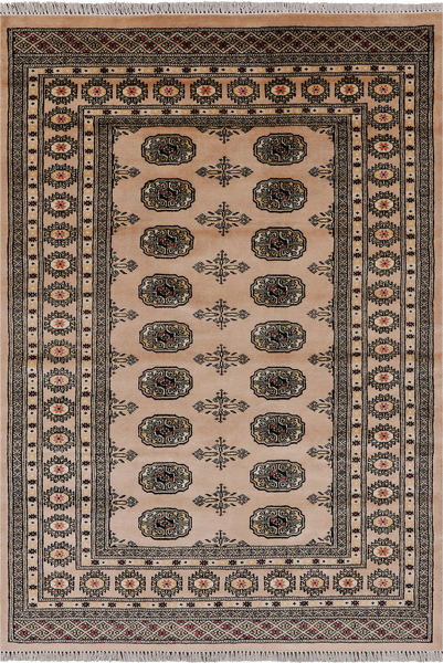 Beige Bokhara Hand Knotted Wool Rug - 4' 1" X 6' 1"