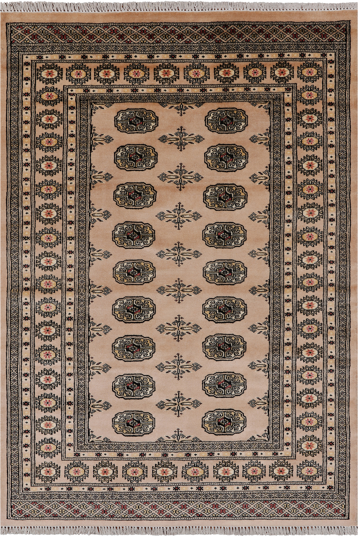 Beige Bokhara Hand Knotted Wool Rug - 4' 1" X 6' 1"