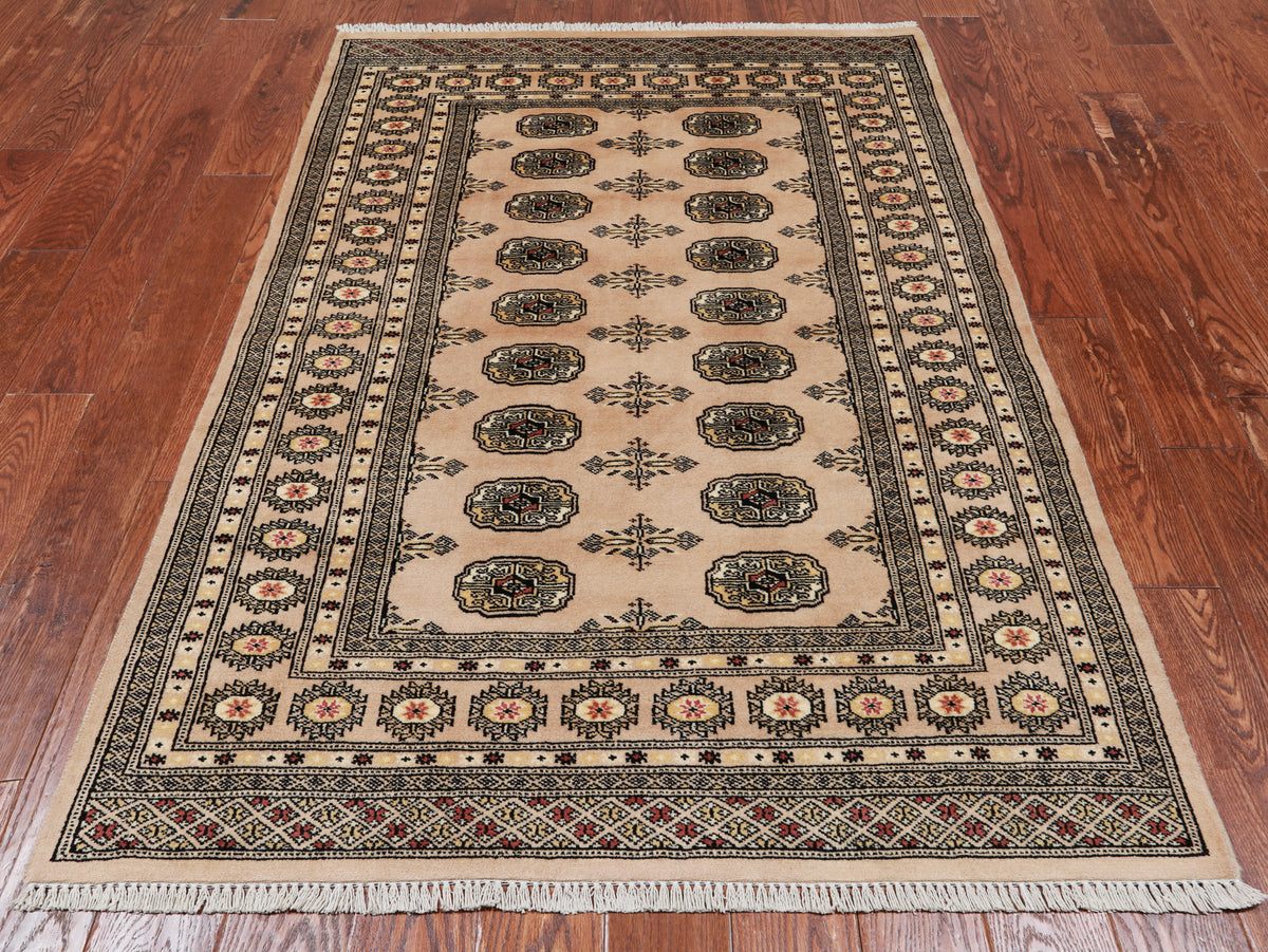 Beige Bokhara Hand Knotted Wool Rug - 4' 1" X 6' 1"