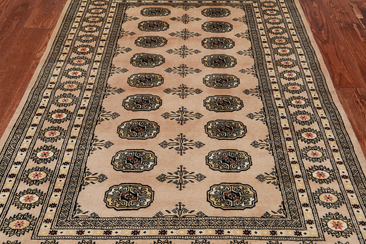 Beige Bokhara Hand Knotted Wool Rug - 4' 1" X 6' 1"