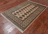 Beige Bokhara Hand Knotted Wool Rug - 4' 1" X 6' 1"