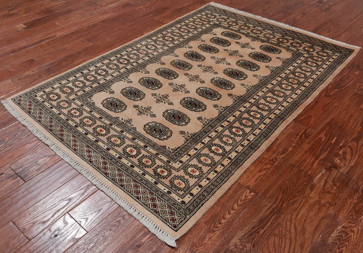 Beige Bokhara Hand Knotted Wool Rug - 4' 1" X 6' 1"