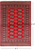 Red Bokhara Hand Knotted Wool Rug - 4' 1" X 5' 11"