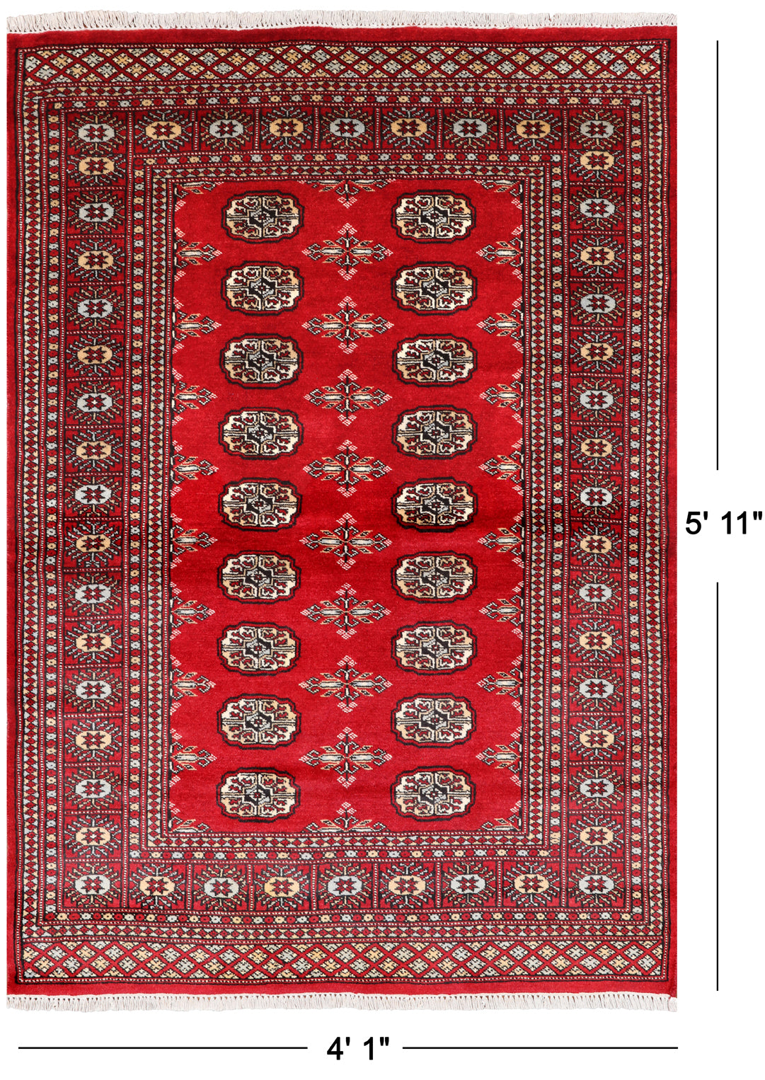 Red Bokhara Hand Knotted Wool Rug - 4' 1" X 5' 11"