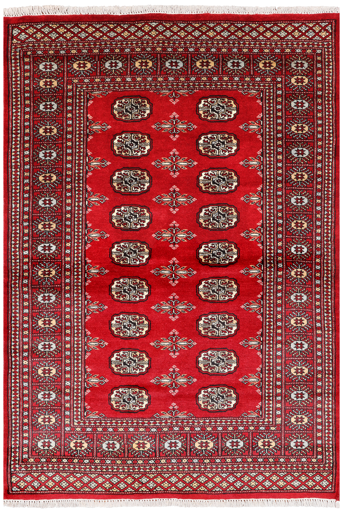 Red Bokhara Hand Knotted Wool Rug - 4' 1" X 5' 11"
