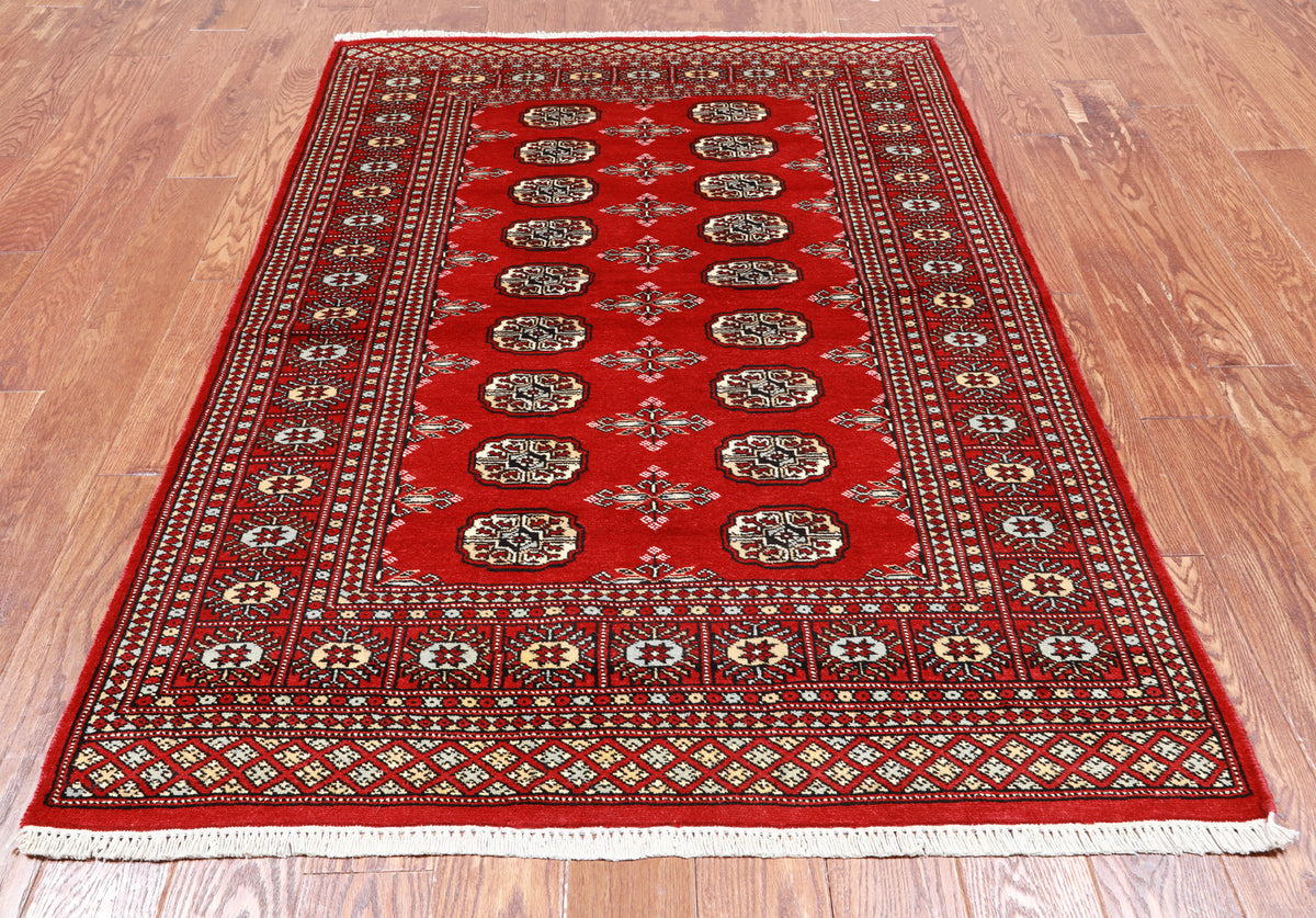 Red Bokhara Hand Knotted Wool Rug - 4' 1" X 5' 11"