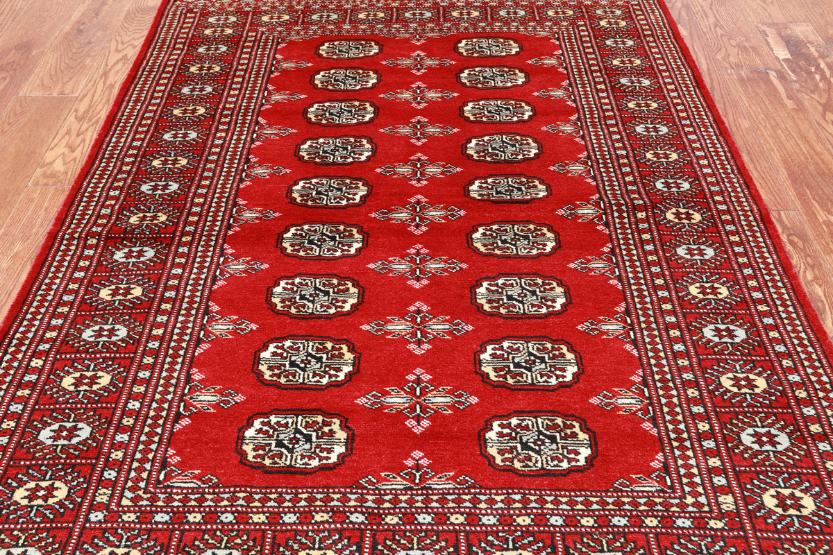 Red Bokhara Hand Knotted Wool Rug - 4' 1" X 5' 11"