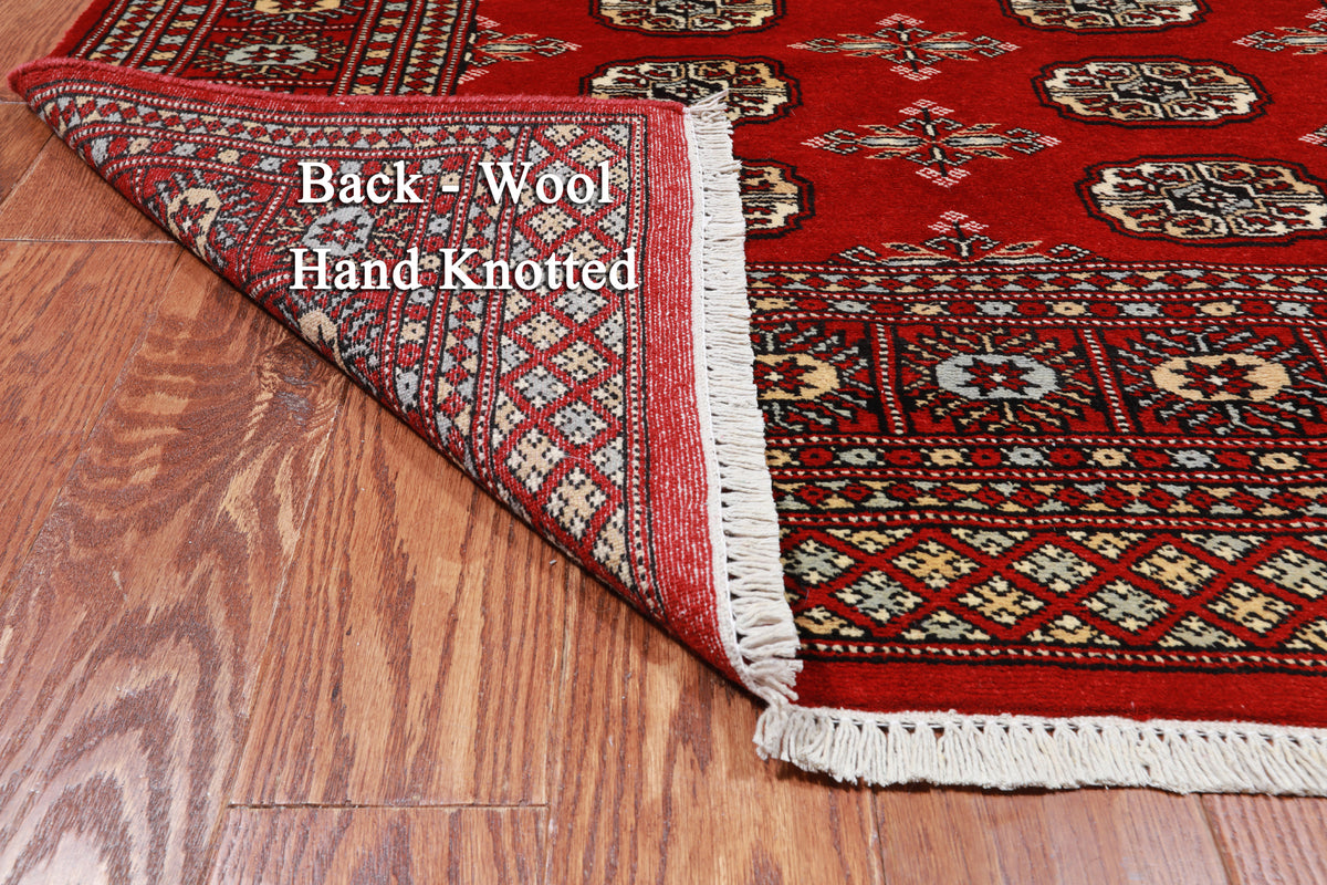 Red Bokhara Hand Knotted Wool Rug - 4' 1" X 5' 11"