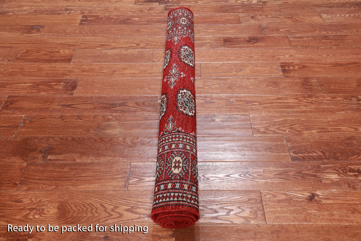 Red Bokhara Hand Knotted Wool Rug - 4' 1" X 5' 11"