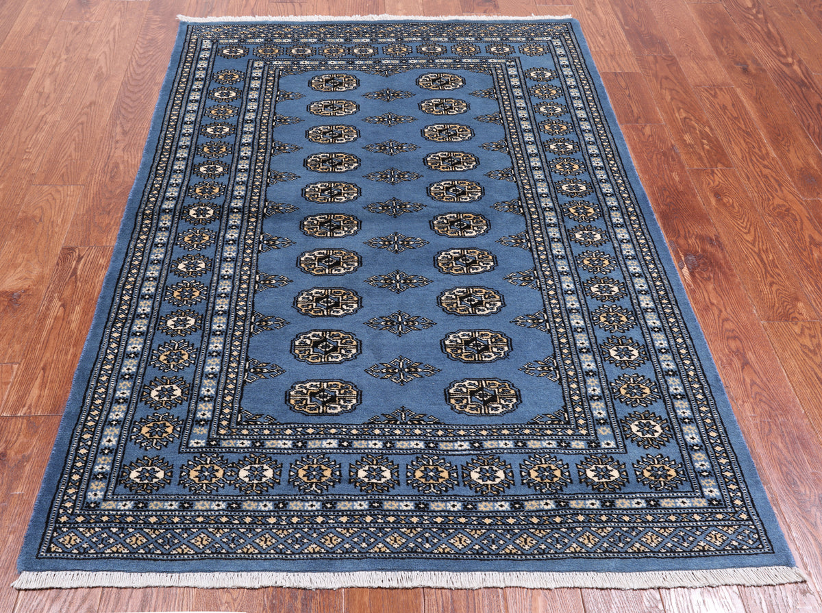Blue Bokhara Handmade Wool Rug - 4' 1" X 6' 1"