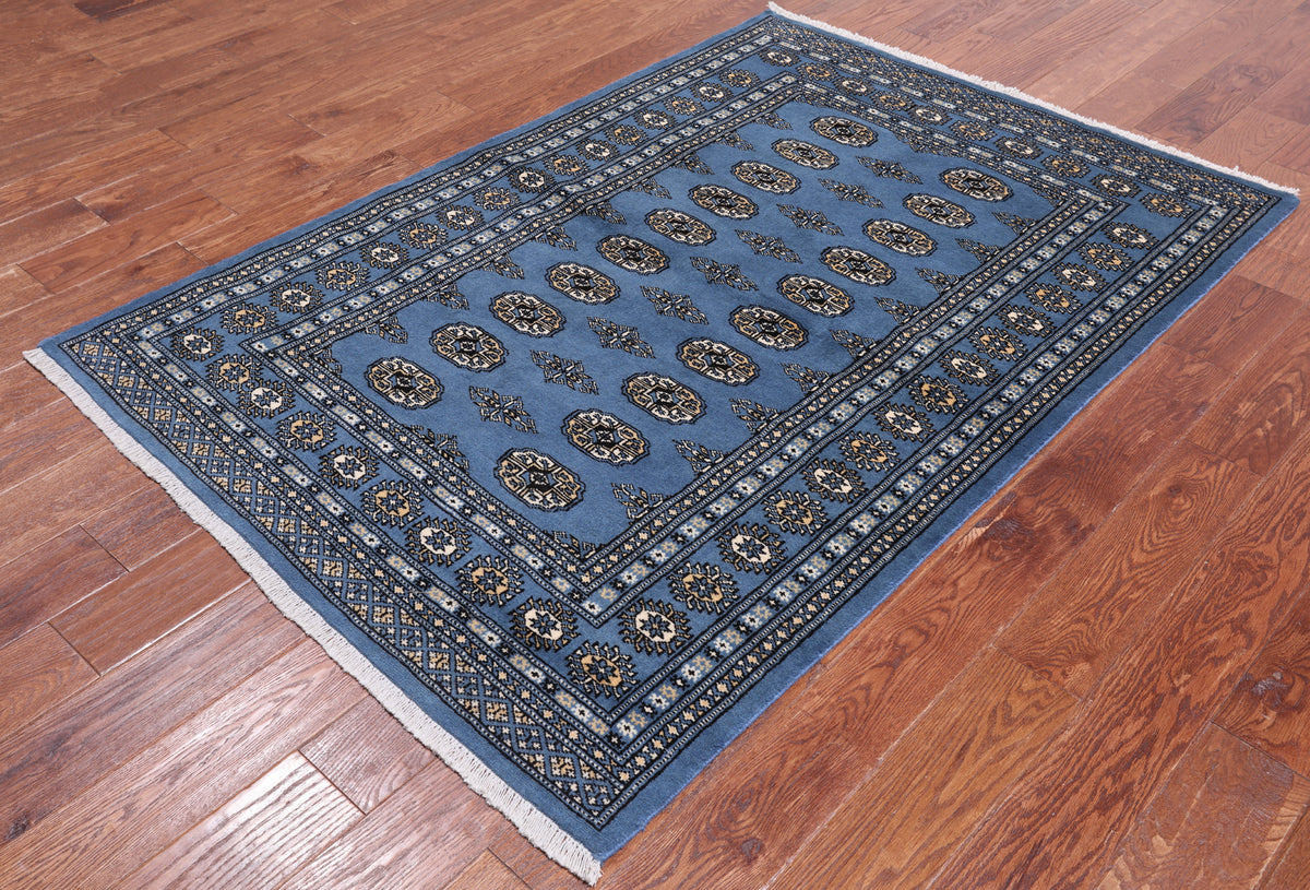 Blue Bokhara Handmade Wool Rug - 4' 1" X 6' 1"