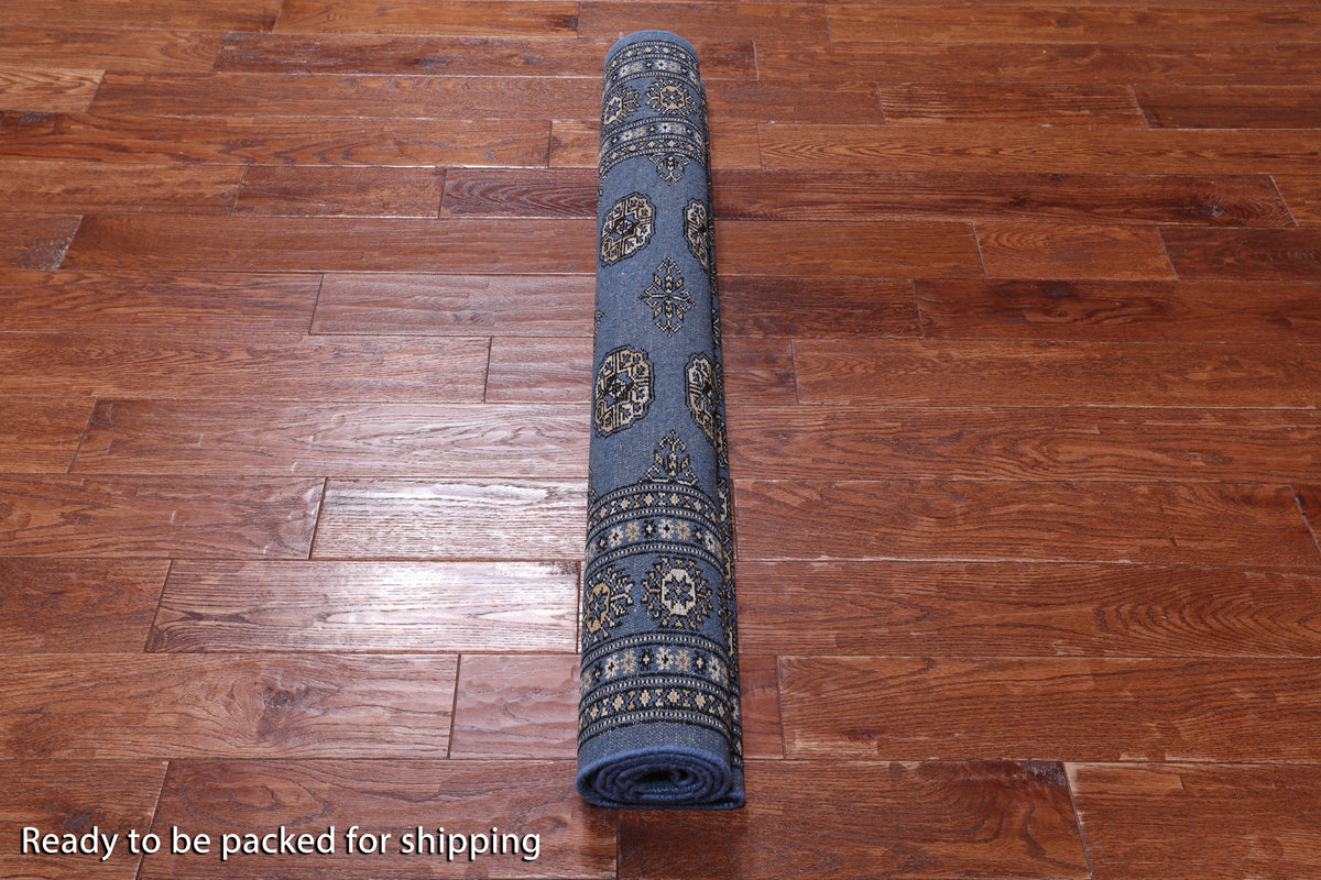 Blue Bokhara Handmade Wool Rug - 4' 1" X 6' 1"