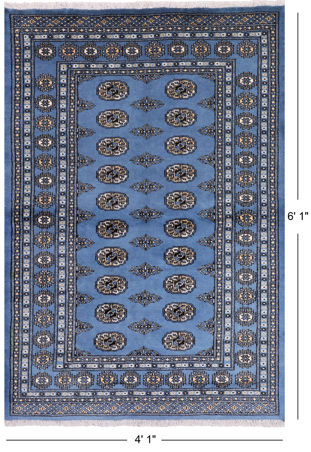 Blue Bokhara Handmade Wool Rug - 4' 1" X 6' 1"