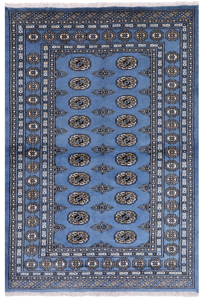 Blue Bokhara Handmade Wool Rug - 4' 1" X 6' 1"