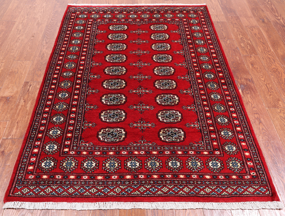 Red Bokhara Hand-Knotted Wool Rug - 4' 2" X 6' 2"