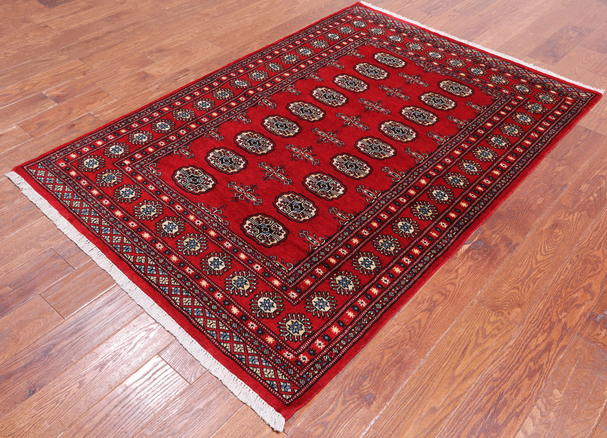 Red Bokhara Hand-Knotted Wool Rug - 4' 2" X 6' 2"