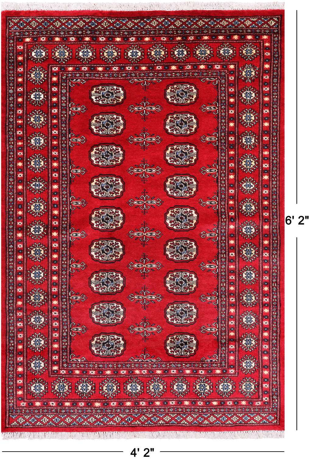Red Bokhara Hand-Knotted Wool Rug - 4' 2" X 6' 2"