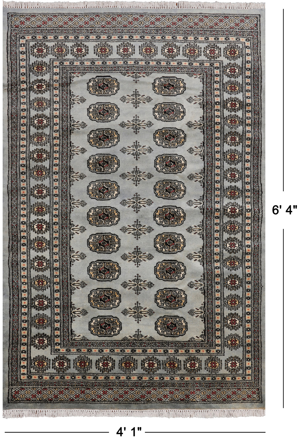 Grey Bokhara Handmade Wool Rug - 4' 1" X 6' 4"
