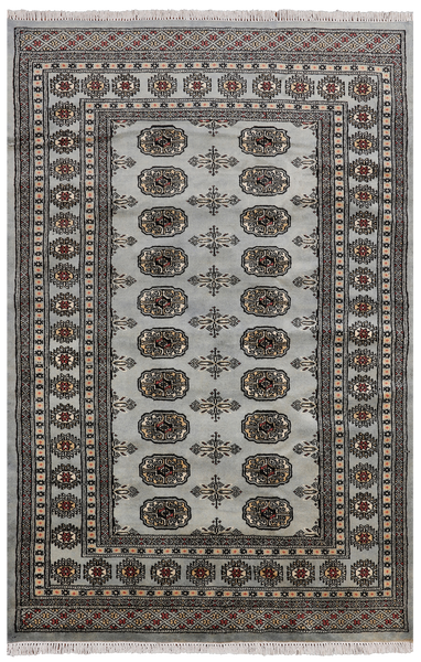 Grey Bokhara Handmade Wool Rug - 4' 1" X 6' 4"
