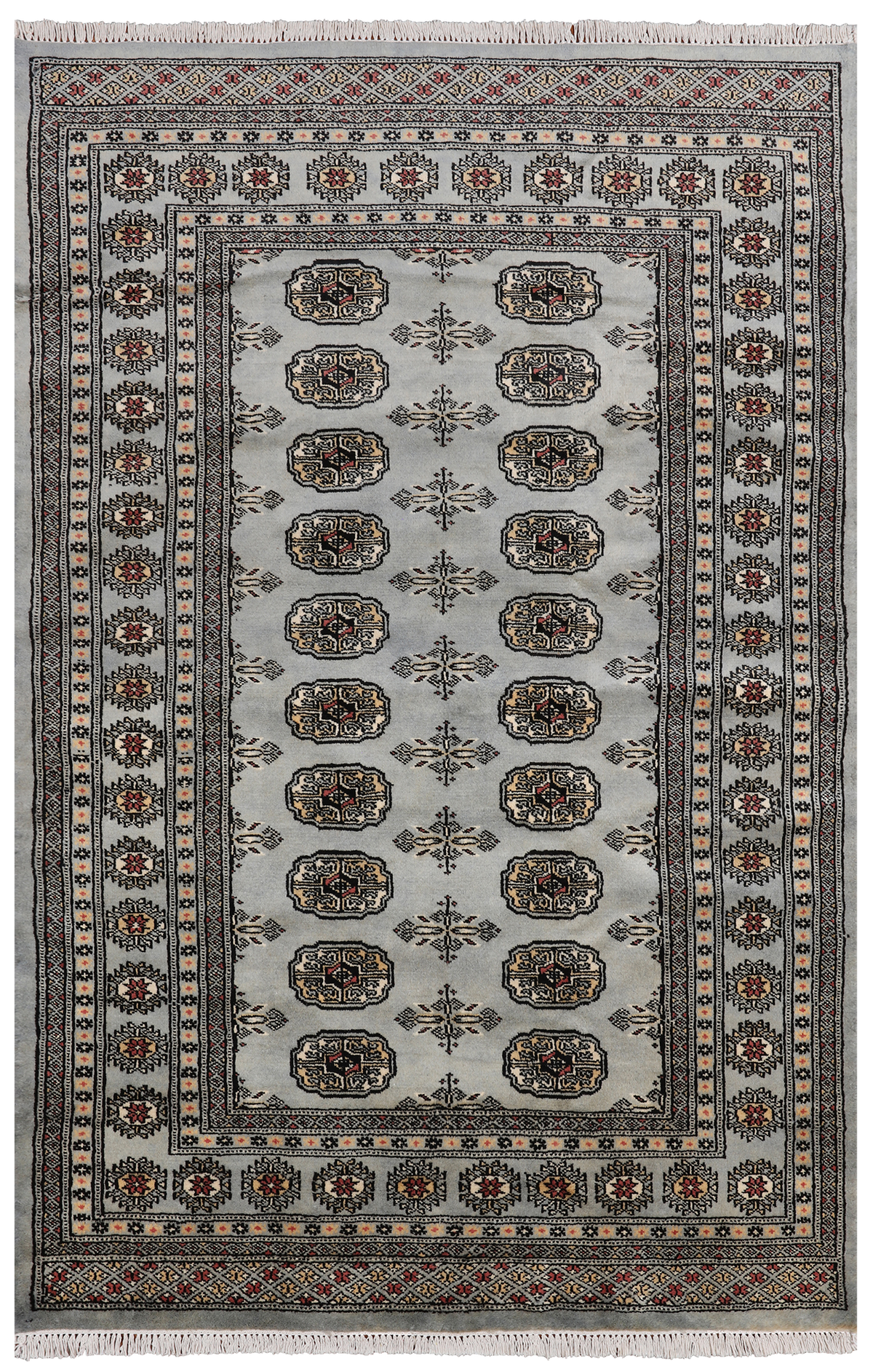 Grey Bokhara Handmade Wool Rug - 4' 1" X 6' 4"