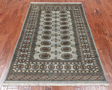 Grey Bokhara Handmade Wool Rug - 4' 1" X 6' 4"