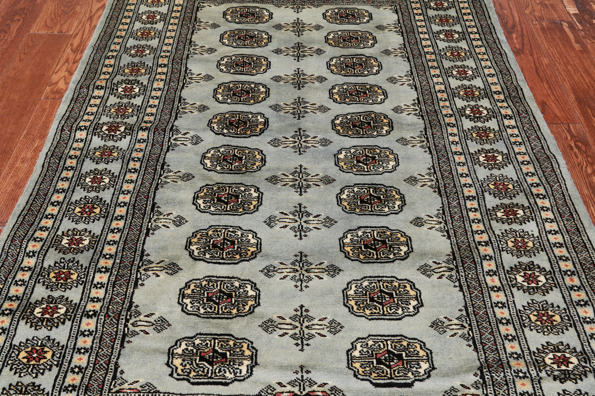 Grey Bokhara Handmade Wool Rug - 4' 1" X 6' 4"