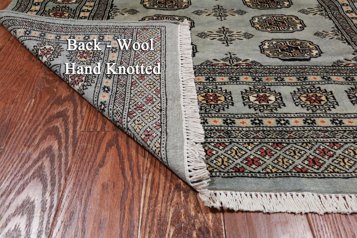 Grey Bokhara Handmade Wool Rug - 4' 1" X 6' 4"
