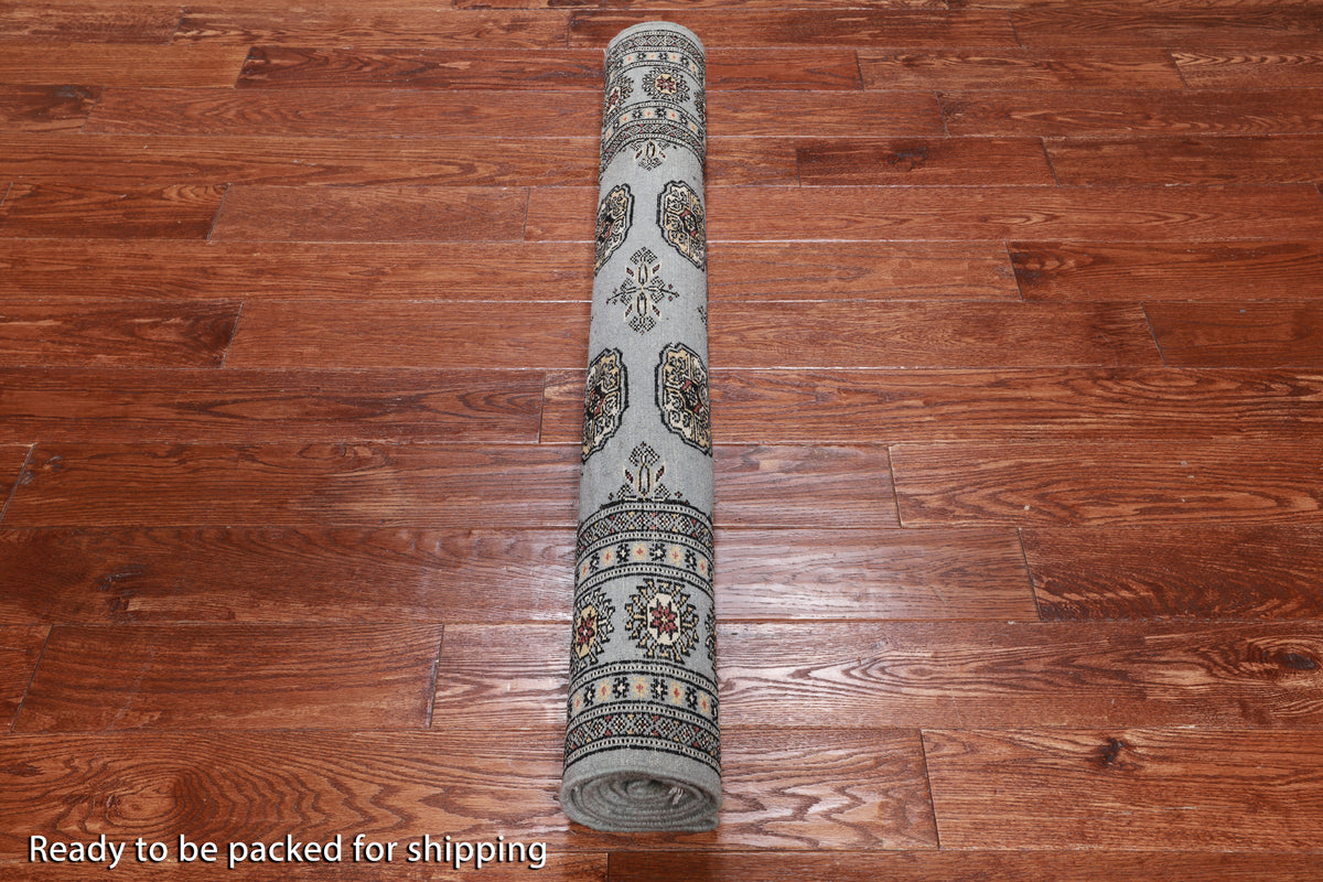 Grey Bokhara Handmade Wool Rug - 4' 1" X 6' 4"